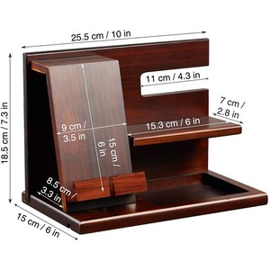 Soporte de madera para teléfono de escritorio, estación de acoplamiento multifuncional, soporte para exhibición de relojes, color marrón - Product Image 3