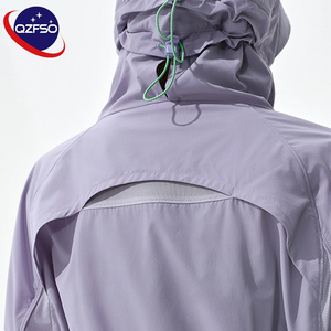 QZFSO Custom Streetwear Lightweight Mesh Zip up Windbreaker Breathable Quick-dry Polyester Sun Protection <b>Jacket</b> With Hood - Product Image 3