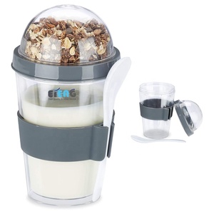 Promotion Custom Logo double layers smoothie Breakfast On the Go Cups Cereal or Oatmeal yoghurt plastic cups with lids