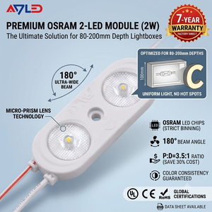 Módulo LED de Alta Luminosidad de 12V y 2 LED 2835 SMD IP67 Resistente al Agua con Ángulo Amplio de 180 Grados en Blanco Cálido para Retroiluminación de Letreros de Tiendas y Publicidad - Product Image 1