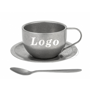 Juego de Tazas de Café de Metal Esmerilado Vintage de 180-280 ml, Tazas de Acero Inoxidable SS304 para Capuchino, <span class=keywords><strong>Espresso</strong></span> y Té con Plato y Cuchara - Product Image 4