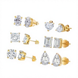 Pendientes Geométricos de Plata de Ley 925 Chapados en Oro con 4 Diamantes, para Fiesta, Boda, Compromiso, Regalo, Estilo Europeo Americano - Product Image 2