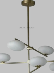 Lustre Sputnik en laiton de style mid-century, 6 lumières, globe en verre blanc Stilnovo, luminaire suspendu pour salon - Product Image 6