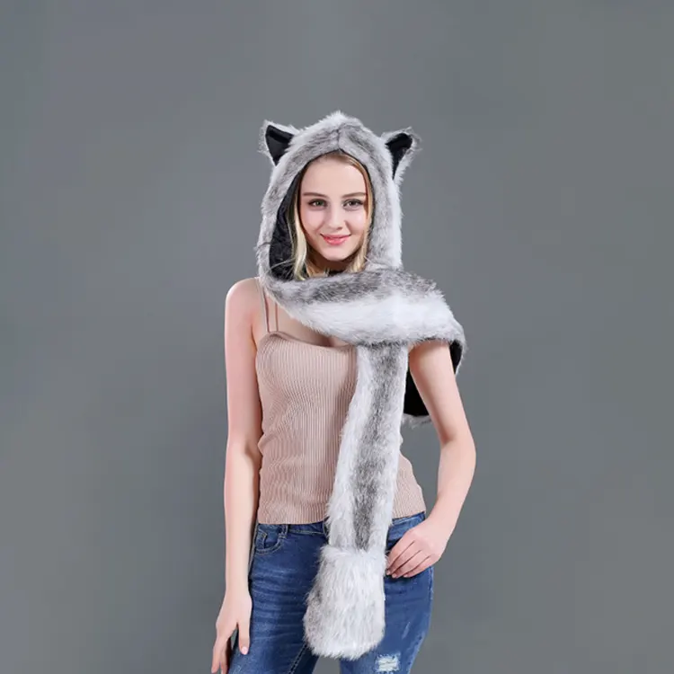A1605 плюшевый мультяшный зимний длинный шарф из искусственного меха шапка кролик шерстяные перчатки с помпоном шарф с ушками животных шапки с лапами