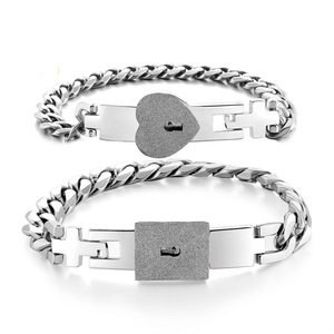 Stainless Steel <b>Couple</b> <b>Bracelet</b> 7Mm Lock Heart Shape Unisex Jewelry Gift - Product Image 1