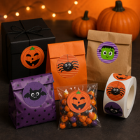 Autocollants personnalisés en rouleau, imperméables, en PP, autocollants CMYK/ Halloween, citrouille, araignée, chauve-souris, monstre, pour sacs de bonbons, cadeaux