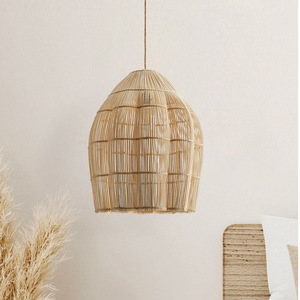 Lampe suspendue en rotin de bambou, abat-jour tissé naturel pour chambre à coucher, salon, décoration de style Zen - Product Image 1