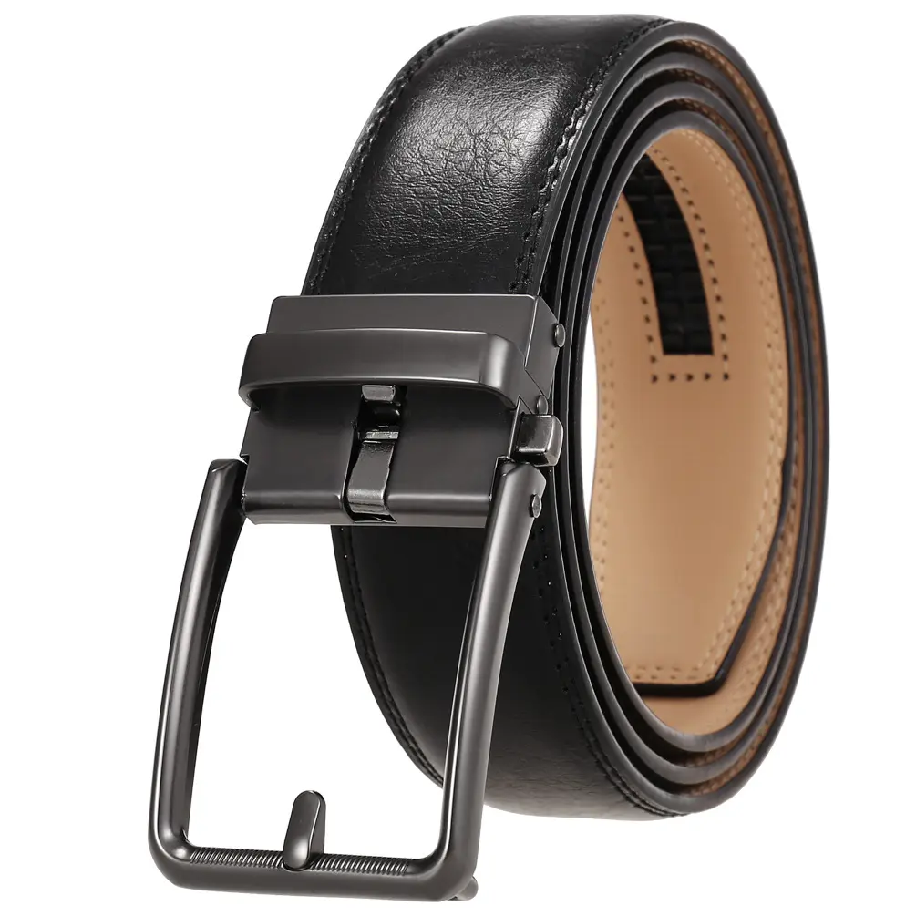 Wholesale Fashion Genuine Cowhide Leather Men Ratchet Belt with Automatic Alloy Buckle