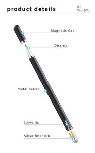 WENKU 2 in 1 Pena Stylus Pasif dengan Daya Tarik Magnetik untuk Layar Sentuh Tablet Pena Kapasitif Logam Universal Bersertifikat CE - Product Image 5
