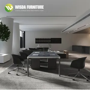 WISDA MFCグレーの木製の現代的なキュービクルオフィスデスク、4人用の安価なパーティションワークステーション、8つの引き出しと2つのキャビネット