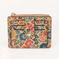 Dompet Cork Tipis Ringan Vintage 10 Slot Kartu untuk Wanita, Dompet Kecil Resleting Cork Portugis, Tempat Kartu Mini Ramah Lingkungan