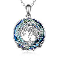 Vente en gros de collier avec pendentif Arbre de vie en argent sterling 925 et cristal bleu pour femmes