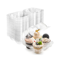 Boîte d'emballage individuelle à clapet jetable personnalisée en plastique PET transparent 4 supports pour conteneurs à cupcakes