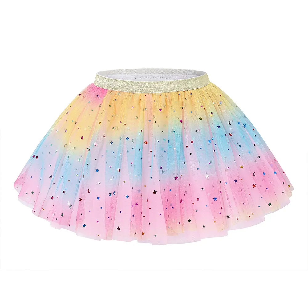 Colorful Tulle Dress Kid Girls Gold Stars Moon Mesh Children Summer Tutu Skirts Pleated Skirt