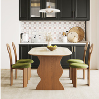 Ensemble de table à manger moderne de style français rétro avec base en bois massif ovale, 6 places, plateau en ardoise, noyer, 8 chaises, meubles de salle à manger