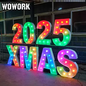 2024 WOWORK巨型大3英尺4英尺5英尺发光二极管点亮婚礼派对活动装饰用字母选框数字
