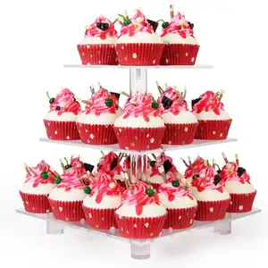 Suporte de bolo de acrílico personalizado, suporte de exibição de cupcake plexiglass para festa de casamento e aniversário