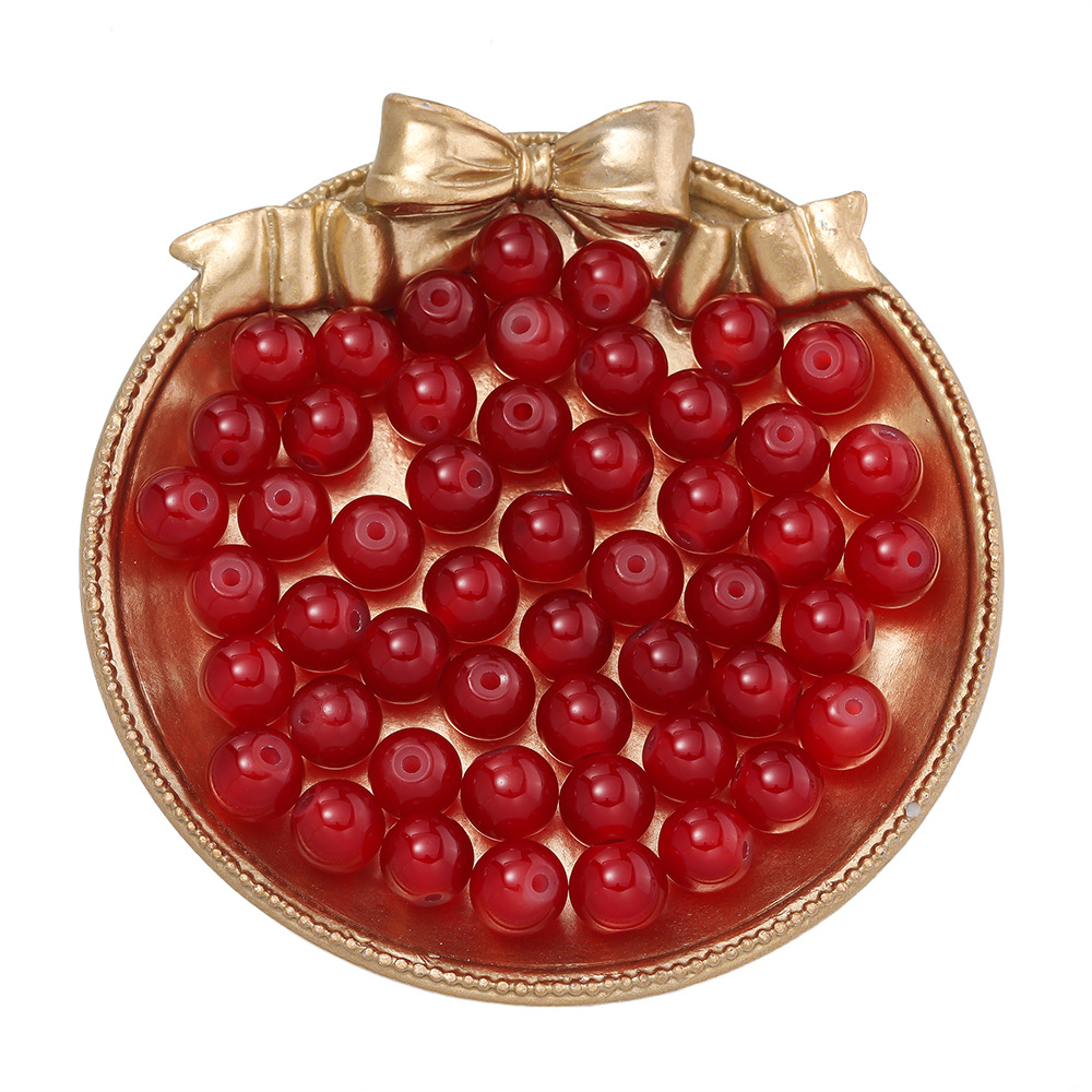 Perles de verre imitation jade - rouge foncé