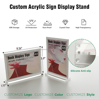 Support de menu en acrylique transparent A4 A5 personnalisé OEM d'usine, présentoir incliné en forme de T avec base en bois, à faire soi-même