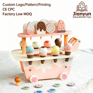 Mostrador de Helados de Madera Natural con Logotipo Personalizado, Juego Educativo de Postres para Preescolar, Regalo para el Desarrollo Sensorial - Product Image 1