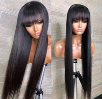 Vente en gros sans colle entièrement fabriqué à la machine 100% Perruques de cheveux humains vierges Remy à cuticules alignées avec frange