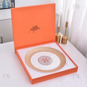 Offre Spéciale – Plateaux multifonctionnels en porcelaine fine de 16 pouces avec motif incrusté d'or, couleur personnalisable, emballage cadeau pour hôtels - Product Image 3
