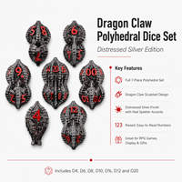 Ensemble de 7 dés de jeu de rôle en métal écologiques faits à la main, numérotés, à motif écailles de dragon, noir et rouge, pour D&D et jeux de société, coffret cadeau