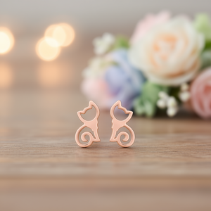 Orecchini a Perno E3420 a Forma di Gatto in Oro Rosa, Gioielli Unisex in Lega di Zinco, Regalo di Moda, Design Animale Carino - Product Image 2