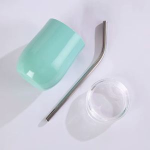 Gobelet isotherme en acier inoxydable à double paroi de 3 oz, mini, en forme d'œuf, avec couvercle et paille, pour fête - Product Image 6