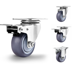 Durável 304 Aço Inoxidável Rodízio de Alto desempenho Mobilidade Cinza TPR 75 mm Rodízio Rodas Médio Duty Castor para Prateleiras - Product Image 1