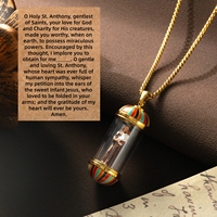 Collier avec sculptures miniatures d'icônes religieuses Saint Antoine, image de saint peinte à la main, pour grossistes en articles religieux