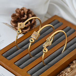 Bracelets joncs ajustables en or 18 carats plaqué or avec breloques pavées de zircones cubiques pour femmes, bijoux de luxe, cadeau, Pulsera Corazones - Product Image 1