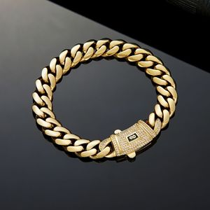<span class=keywords><strong>Pulsera</strong></span> de Eslabones Cubanos Mónaco de Acero Inoxidable Chapado en <span class=keywords><strong>Oro</strong></span> de <span class=keywords><strong>14K</strong></span> de 6mm-14mm con Cierre de Resorte Iced Out CZ, Joyería Clásica Hip Hop para Unisex - Product Image 6
