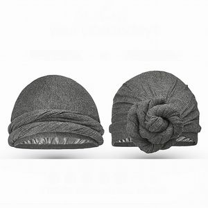 Turban <span class=keywords><strong>Halo</strong></span> doublé en satin de soie coiffe tête de mort pré-attachée couvre-cheveux bonnet de couchage pour hommes et femmes - Product Image 3