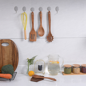 Juego de cucharas y tenedores de madera de teca de bambú ecológico, utensilios de cocina para uso doméstico - Product Image 4