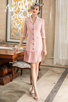 Original rose bouton avant luxe haut de gamme revers robe costume pour les femmes Occasion formelle classique en gros usine ourlet plissé