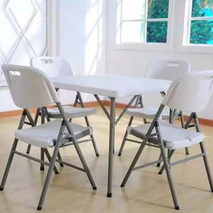 Outdoor White Patio <strong>High</strong> <strong>Space</strong> <strong>Saver</strong> Dining Folding Picnic Backyards Table And <strong>Chairs</strong> Set 4 Outside For Events - Product Image 5