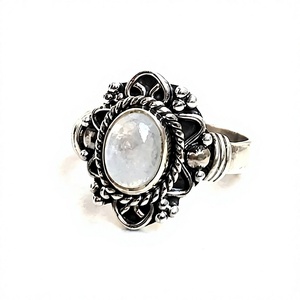 Wholesale Sterling Silver 925 Women's Bezel Setting <b>Rainbow</b> Moonstone Gemstone Ring for Anniversary Gift Bohemian Style - Product Image 3