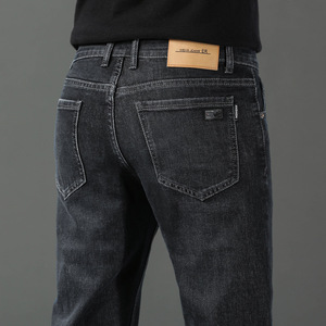 <span class=keywords><strong>Pantaloni</strong></span> Casual da <span class=keywords><strong>Uomo</strong></span> Versatili e di Tendenza Autunno Inverno, Modello Largo e Dritto dal Design Business in Denim Elasticizzato Spesso Effetto Invecchiato a Tinta Unita - Product Image 3