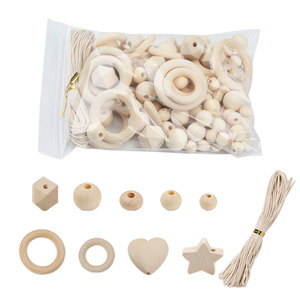 Wooden <b>Beads</b> Set 126Pcs Mixed Shapes Natural Color For Bracelet Making With Waxed <b>Thread</b> Bagged - Product Image 1