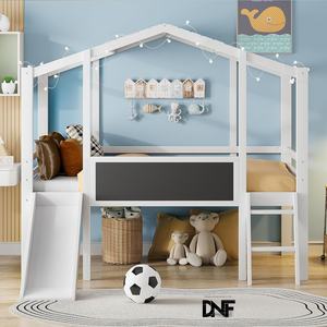 Cama alta doble moderna con tobogán para dormitorio de niños y niñas, altura ajustable, ecológica, cómoda, estilo casa, <span class=keywords><strong>pizarra</strong></span>, luz - Product Image 1