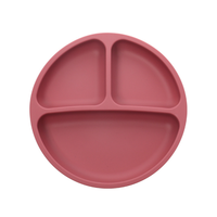Assiette à compartiments en silicone pour bébé, vaisselle ronde à succion pour enfants, ensemble d'alimentation en silicone pour bébés