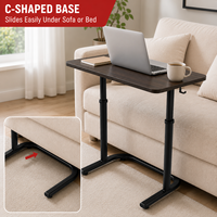Table de lit réglable avec crochet latéral - Bureau mobile pour ordinateur portable pour lit et canapé, plateau en bois MDF, forme en C, à glisser sous la table latérale