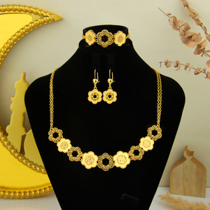 High Quality Flower Design Jewelry <b>Set</b> Elegant 21k Gold Plated Vintage Necklace <b>Bracelet</b> <b>Earrings</b> 3pcs <b>Set</b> for Wedding Party - Product Image 5