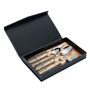 Luxury Colorful Customized Marble Patten Plastic Handle 18/0 stainless steel cutlery set flatware spoon fork knife for home gift