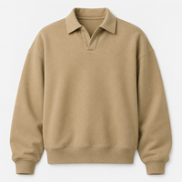 Sweat-shirt polo en molleton de coton épais 450 g/m² marron pour homme, coupe ample streetwear, pull uni décontracté