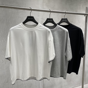 T-shirt en tricot basique décontracté personnalisé pour homme, couleur unie, 100% coton, manches courtes, respirant, doux, coupe régulière, anti-rides, été - Product Image 1