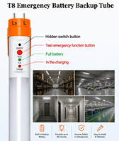 Tube LED T8 d'urgence 4FT 18W 100V 277V AC 2300Lm avec batterie de secours 120 minutes, éclairage d'urgence, remplace le tube fluorescent 40W