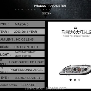 SANVI Bi Xenon Headlights for 2003-2015 MAZDA 6 High-Low Beam Projector Lens Light With Angel Eyes Car Headlight Assembly - Product Image 3
