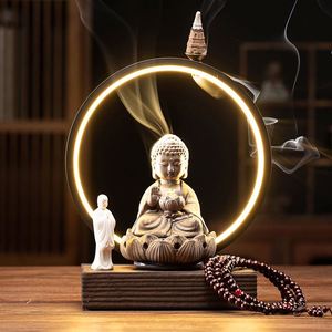 Encensoir à encens en céramique LED Buddha créatif avec support de cascade de fumée à base de bois pour décor aromatique de bureau à domicile - Product Image 4